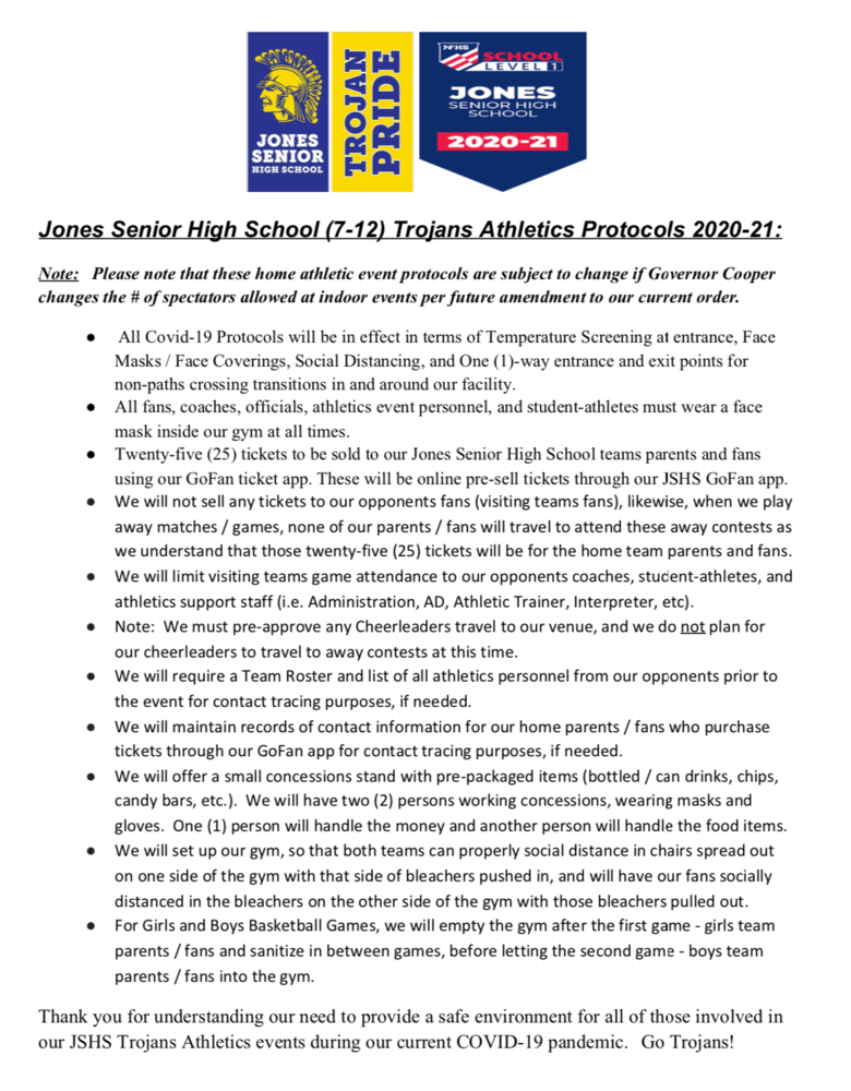 JSHS (7-12) Trojans Athletics COVID-19 Protocols 2020-21