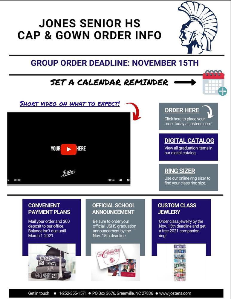 JSHS Class of 2021 - Cap & Gown Orders - Deadline Sunday Nov. 15th, 2020