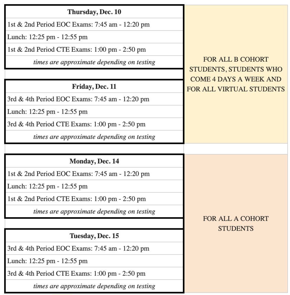 JSHS (9-12) EOC & CTE Exam Schedule - Fall 2020 | Jones Senior High School