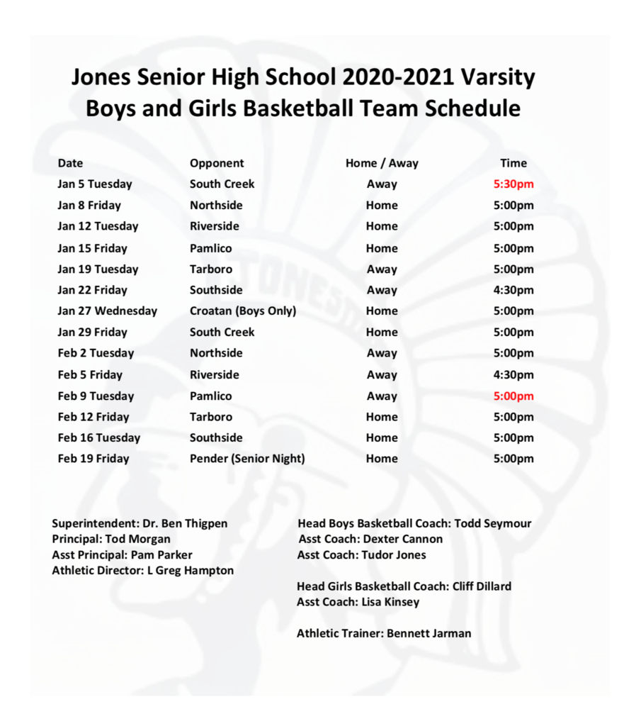 JSHS Basketball Schedule | Jones Senior High School