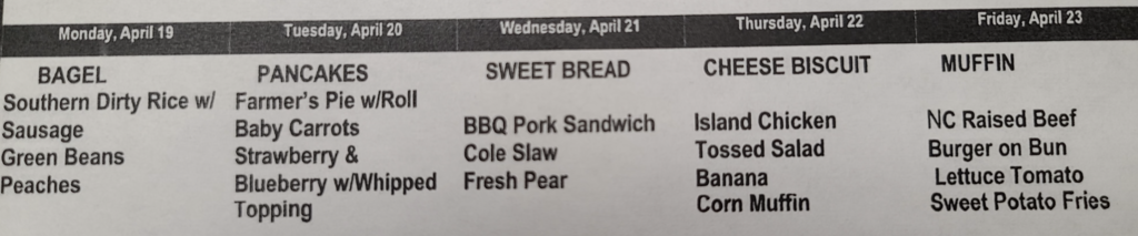 Lunch menu
