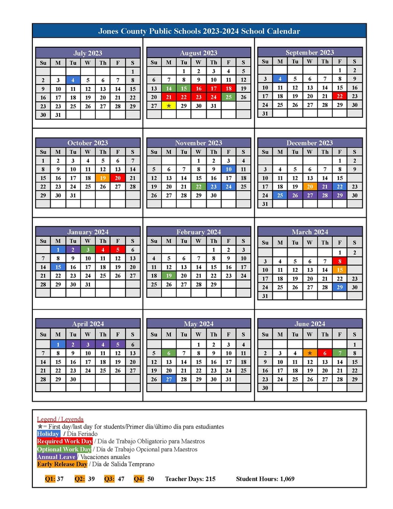 Jones County Public Schools Calendar 20242025 Mycollegepoints