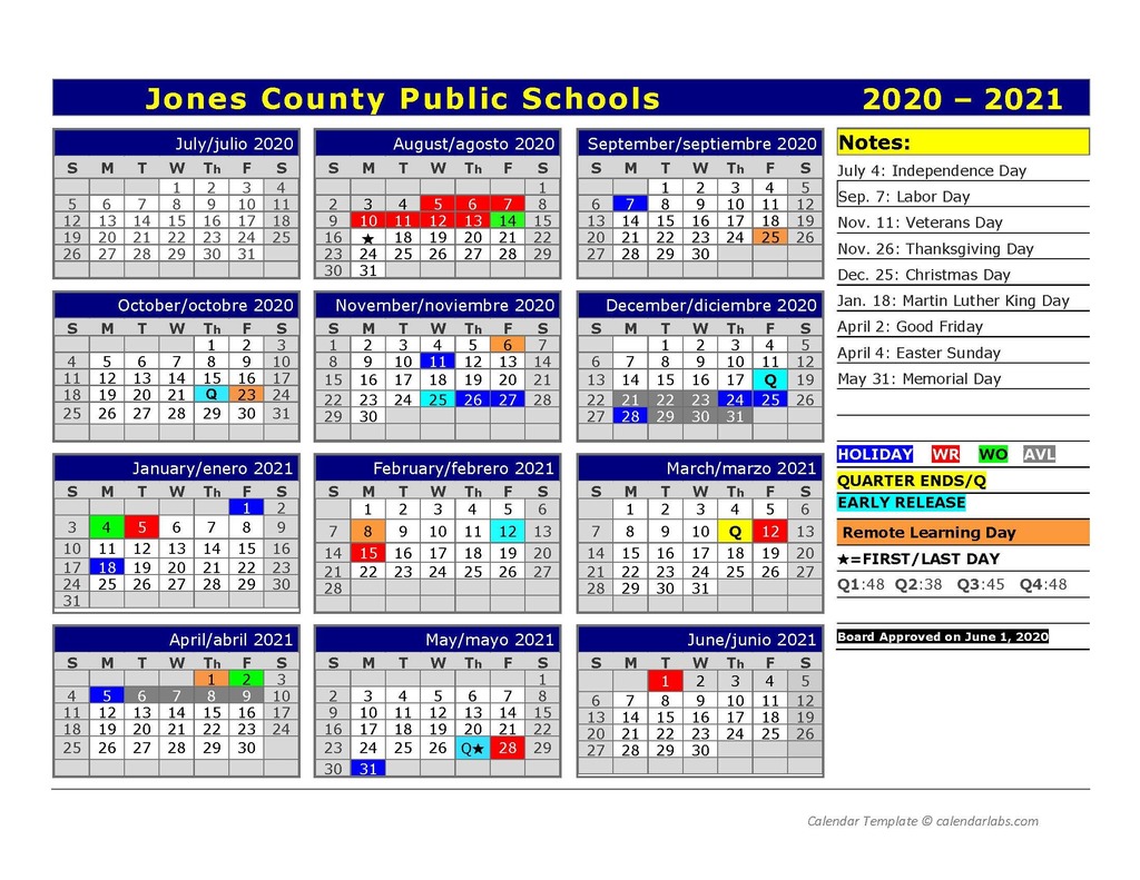 Jones County Schools Calendar. 